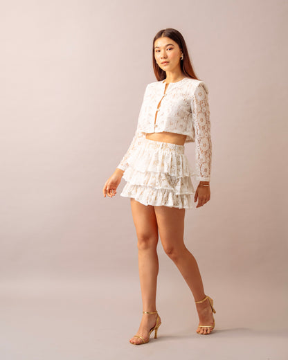 Petal Light Top  – Ivory Lace jacket with lycra tube top inner for Women
