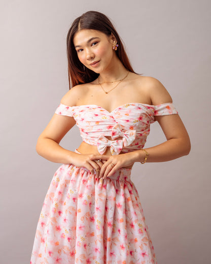 Pink Bloom Top – Printed Off-Shoulder Floral Crop Top for Women