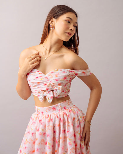 Pink Bloom Top – Printed Off-Shoulder Floral Crop Top for Women