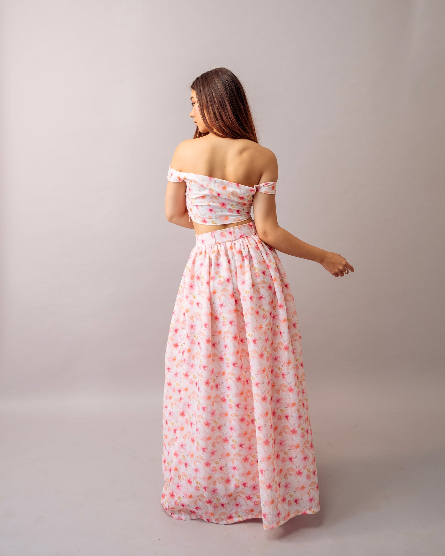 Pink Bloom Top – Printed Off-Shoulder Floral Crop Top for Women