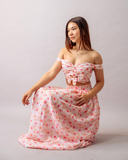 Pink Bloom Top – Printed Off-Shoulder Floral Crop Top for Women