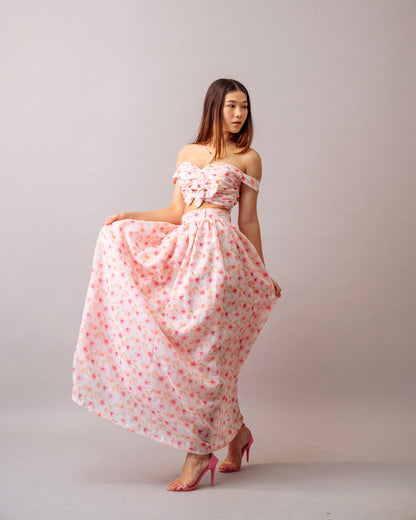 Pink Bloom Top – Printed Off-Shoulder Floral Crop Top for Women