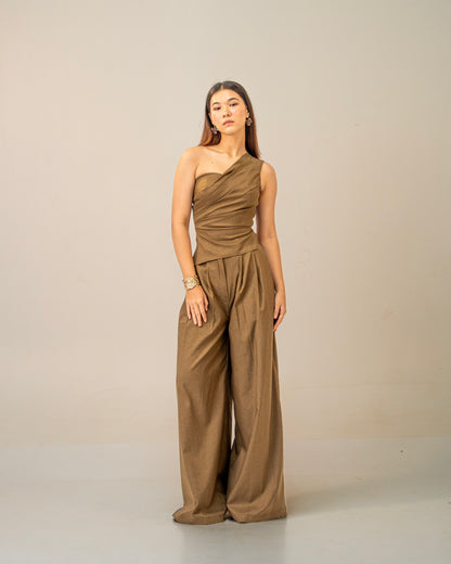Olive Clay Top -  Draped One-Shoulder Top for Women