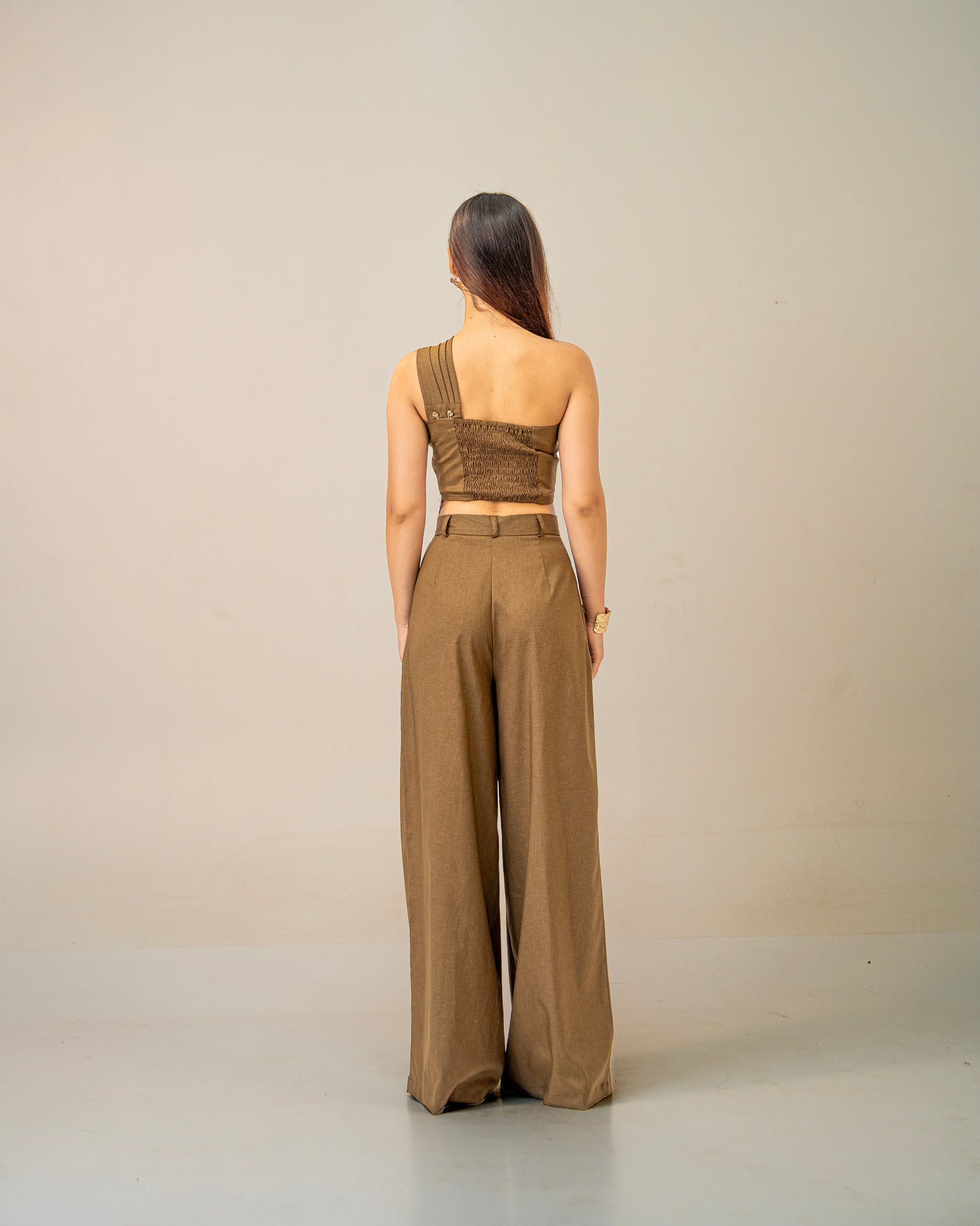 Olive Clay Top -  Draped One-Shoulder Top for Women