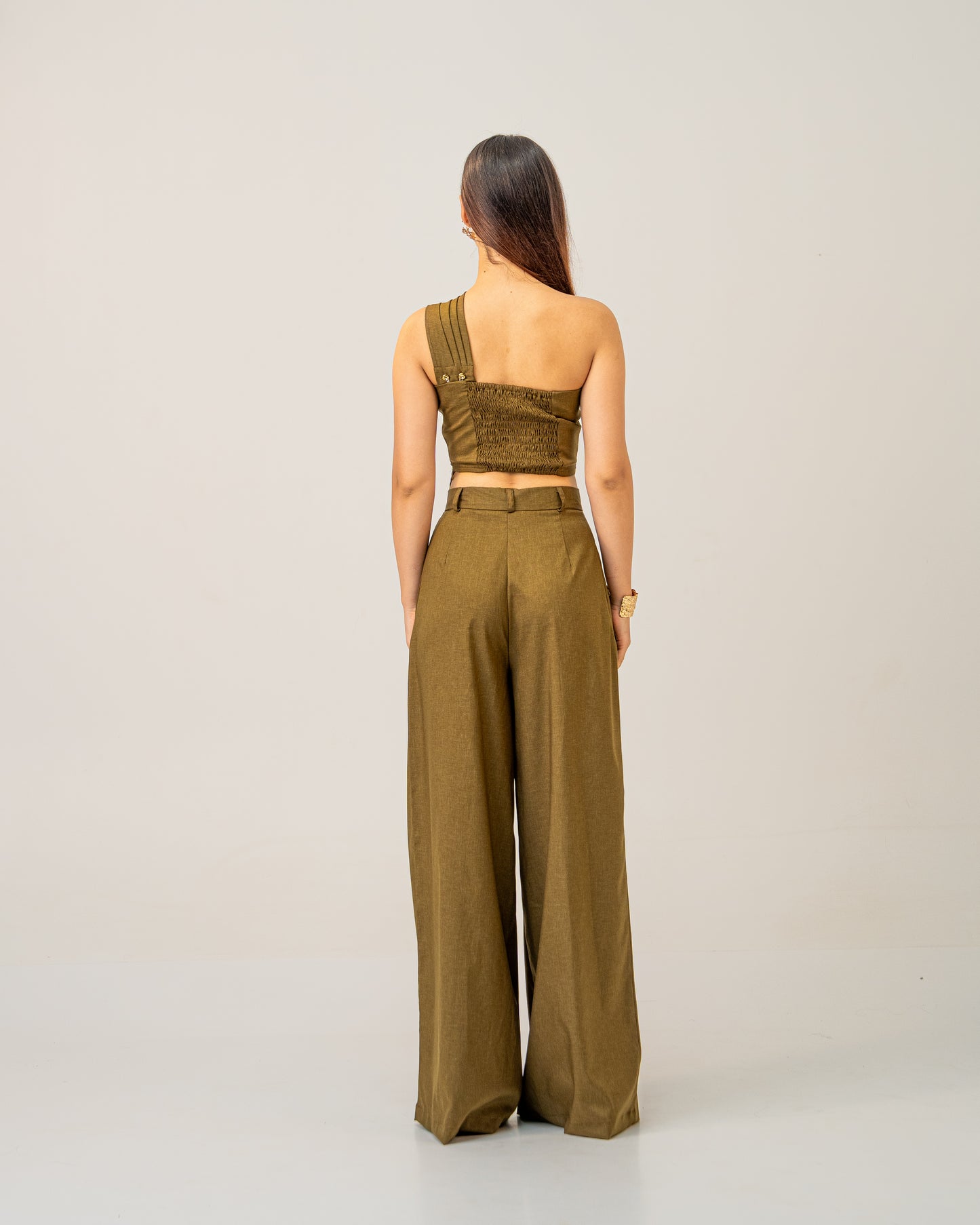 Olive Clay Top -  Draped One-Shoulder Top for Women