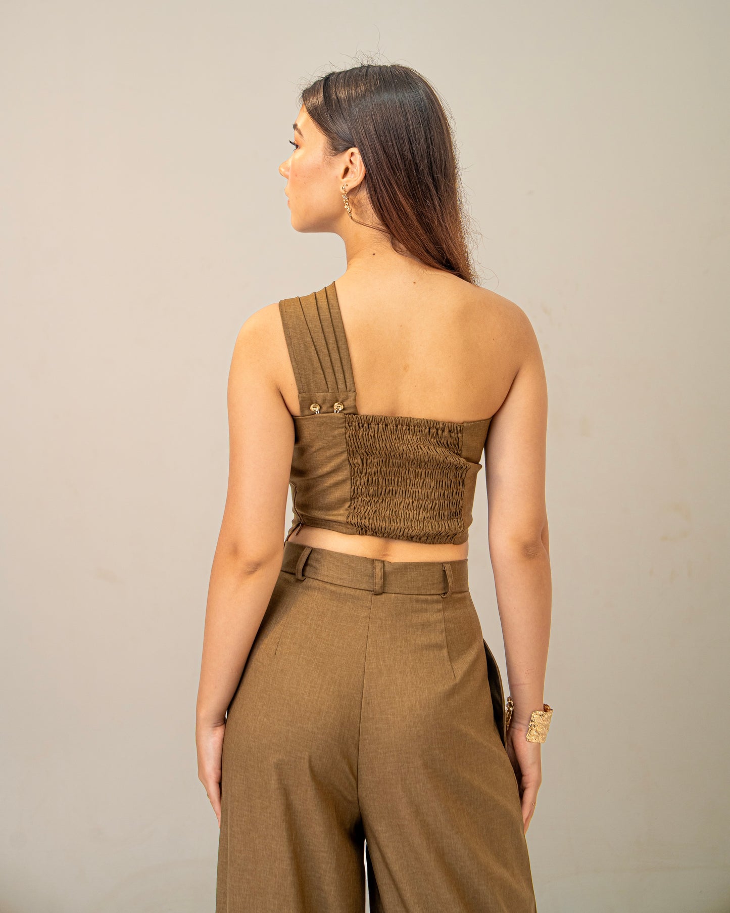 Olive Clay Top -  Draped One-Shoulder Top for Women