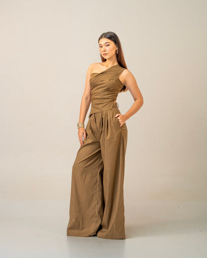 Olive Clay Top -  Draped One-Shoulder Top for Women