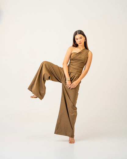 Olive Clay Top -  Draped One-Shoulder Top for Women