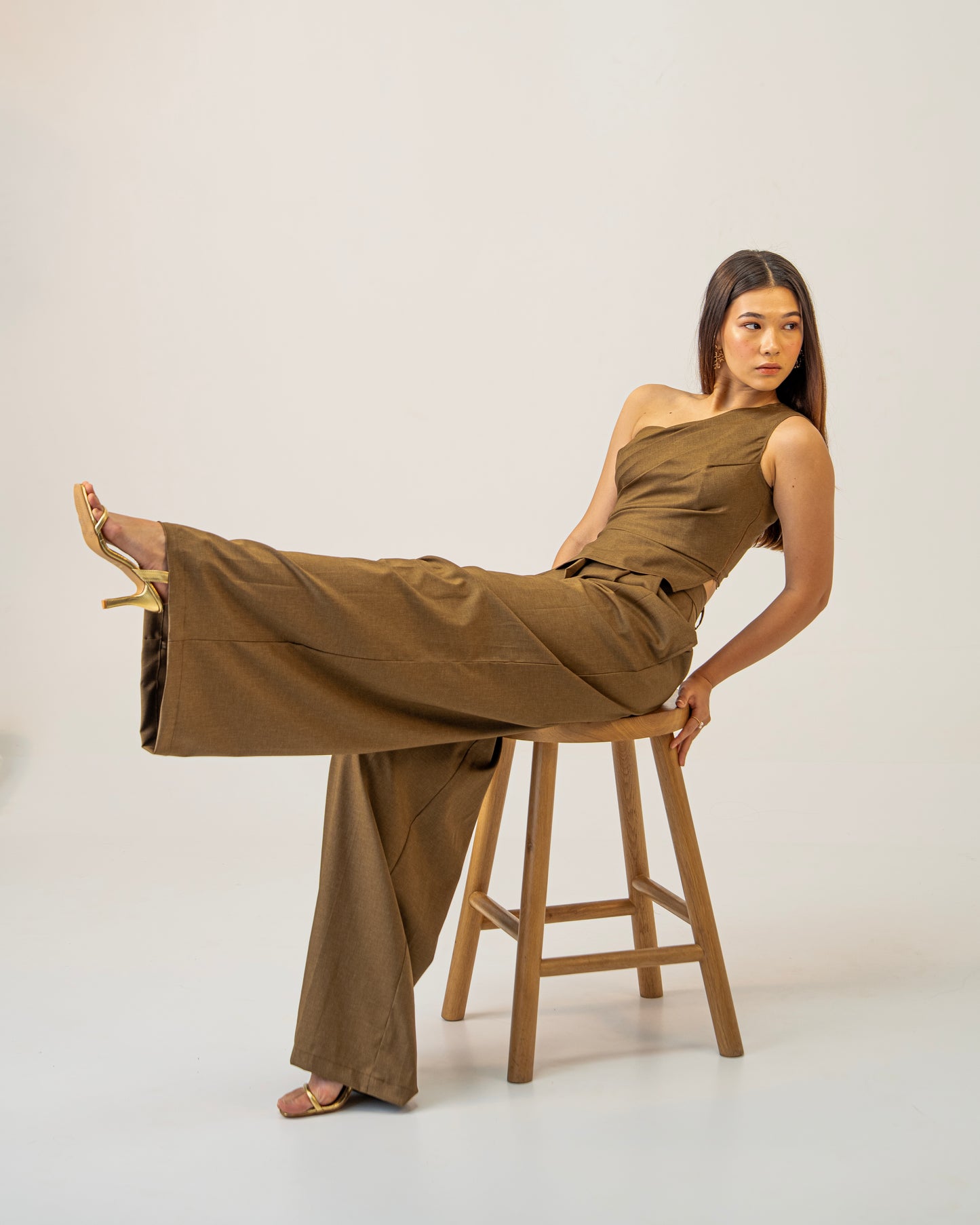 Olive Clay Top -  Draped One-Shoulder Top for Women