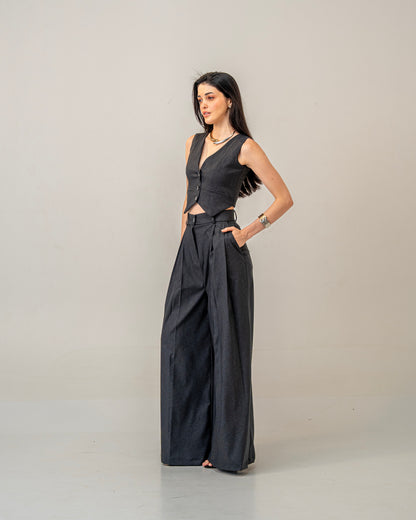 Charcoal Edit Grey Wide-Leg pleated Trousers for Women