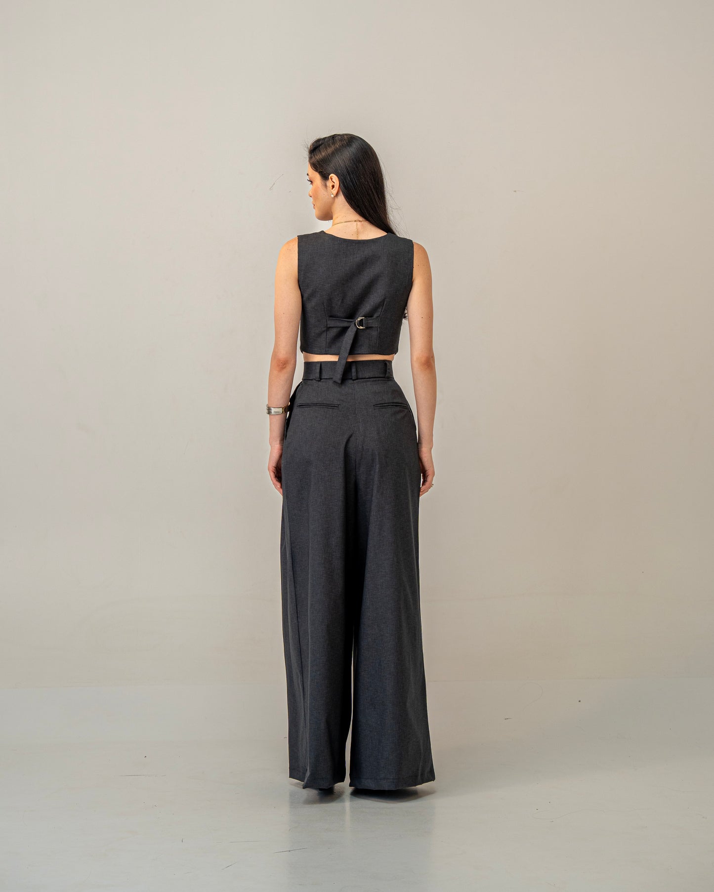 Charcoal Edit Grey Wide-Leg pleated Trousers for Women