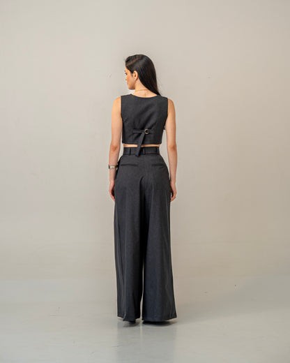 Charcoal Edit Grey Wide-Leg pleated Trousers for Women