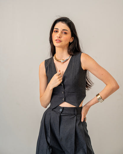 Charcoal Edit Grey Wide-Leg pleated Trousers for Women