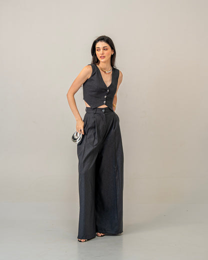 Charcoal Edit Grey Wide-Leg pleated Trousers for Women