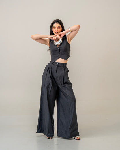Charcoal Edit Grey Wide-Leg pleated Trousers for Women