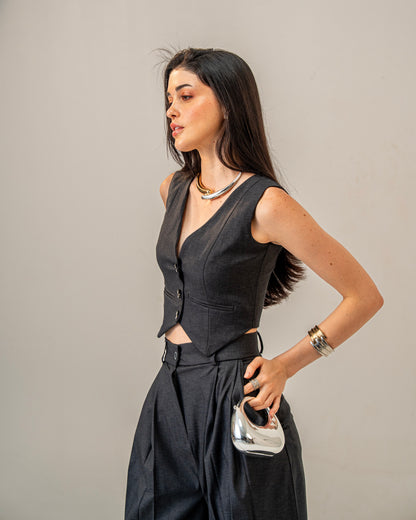 Charcoal Edit Grey Wide-Leg pleated Trousers for Women