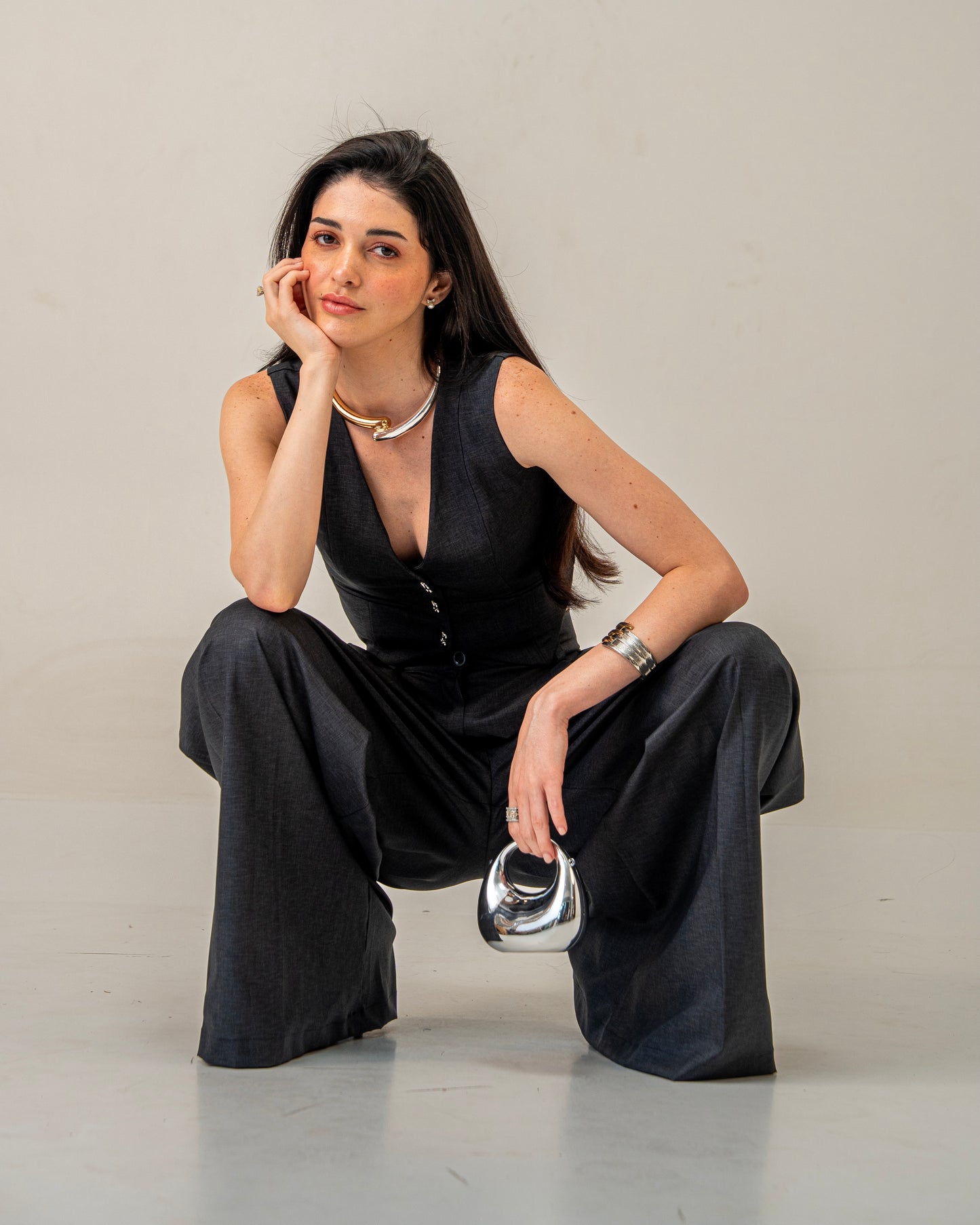 Charcoal Edit Grey Wide-Leg pleated Trousers for Women