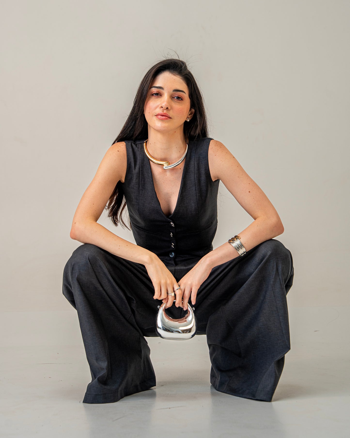 Charcoal Edit Grey Wide-Leg pleated Trousers for Women