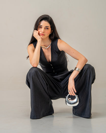 Charcoal Edit Grey Wide-Leg pleated Trousers for Women