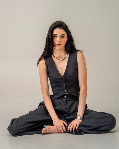 Charcoal Edit Grey Wide-Leg pleated Trousers for Women