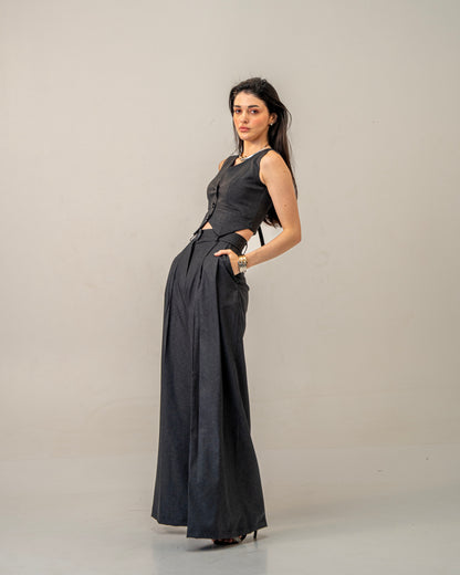 Charcoal Edit Grey Wide-Leg pleated Trousers for Women