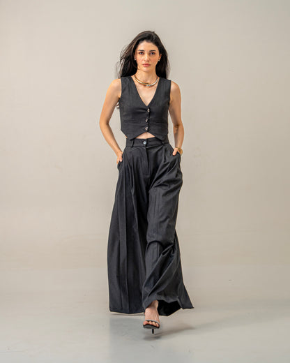 Charcoal Edit Grey Wide-Leg pleated Trousers for Women