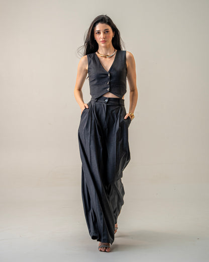 Charcoal Edit Grey Wide-Leg pleated Trousers for Women