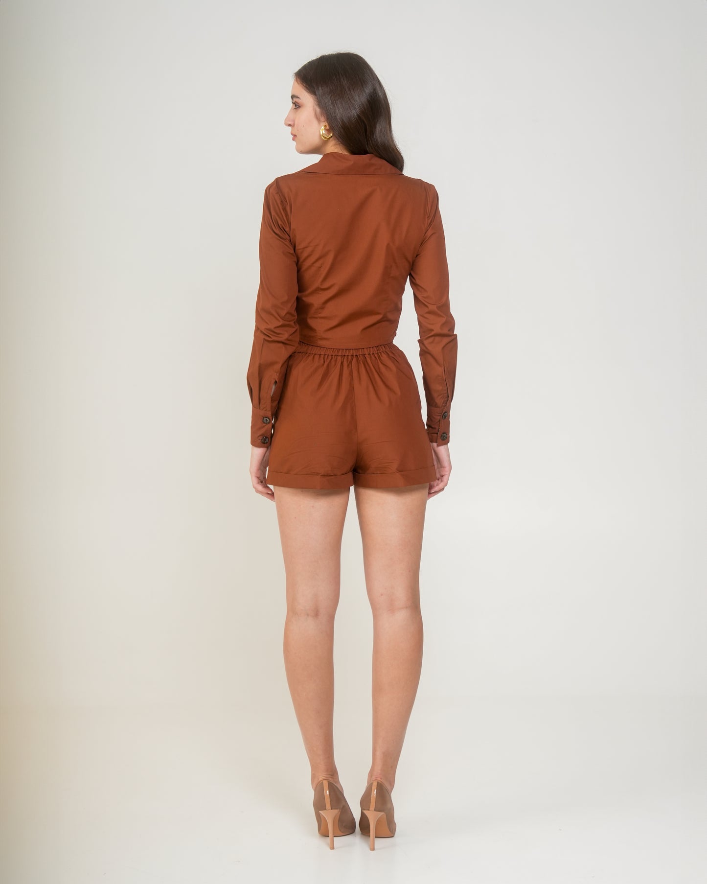 Malala Rust Brown Cropped Blazer with Gold Zips – Women’s Western Jacket