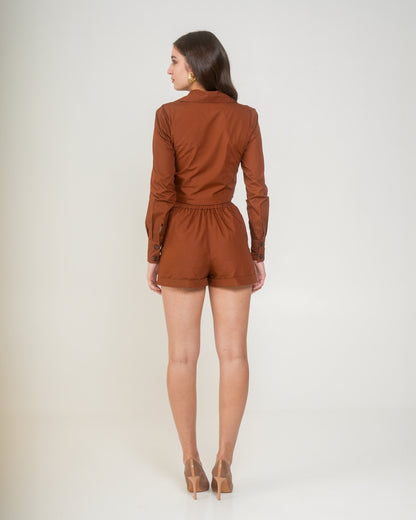 Malala Rust Brown Cropped Blazer with Gold Zips – Women’s Western Jacket