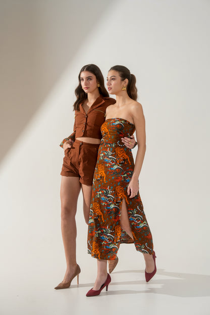 Malala Rust Brown Cropped Blazer with Gold Zips – Women’s Western Jacket