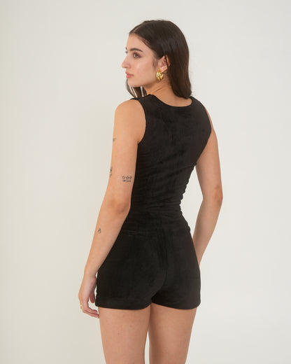 Frida Black Sleeveless Zip-Front Knit Crop Waistcoat style top for Women