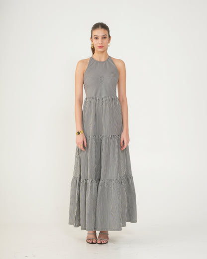 Cleopatra Maxi Striped Halter Backless Cotton Dress for Women