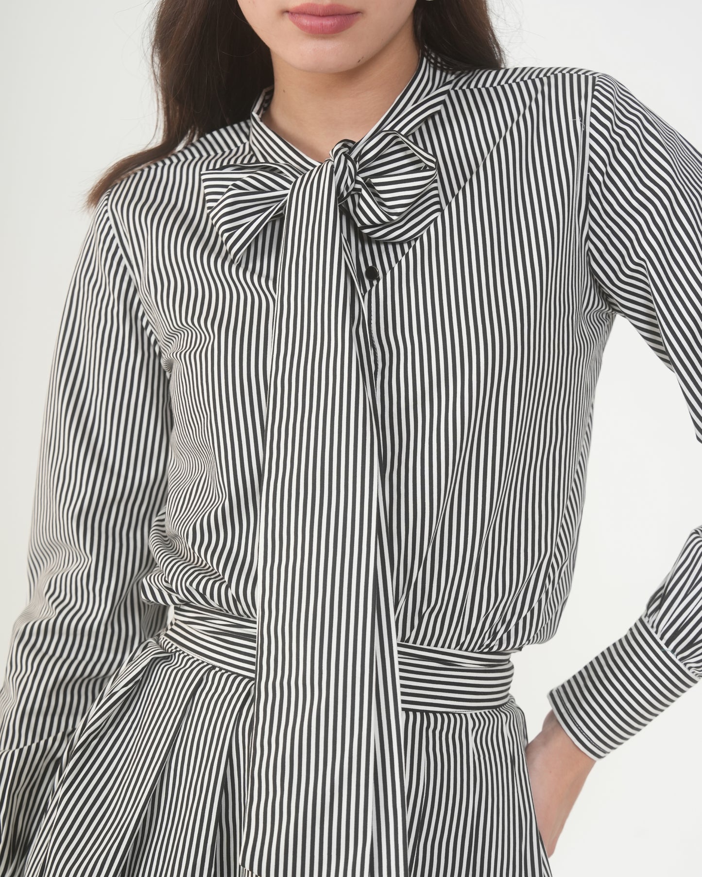 Nooyi striped Long Sleeve Bow Tie Shirt for Women – Monochrome Western Wear Top