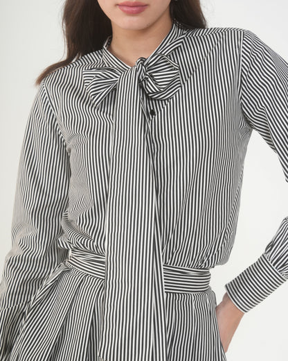 Nooyi striped Long Sleeve Bow Tie Shirt for Women – Monochrome Western Wear Top