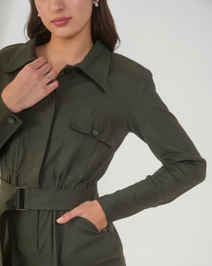 Nefertiti Short Women's Army Green Utility Romper – Belted Playsuit