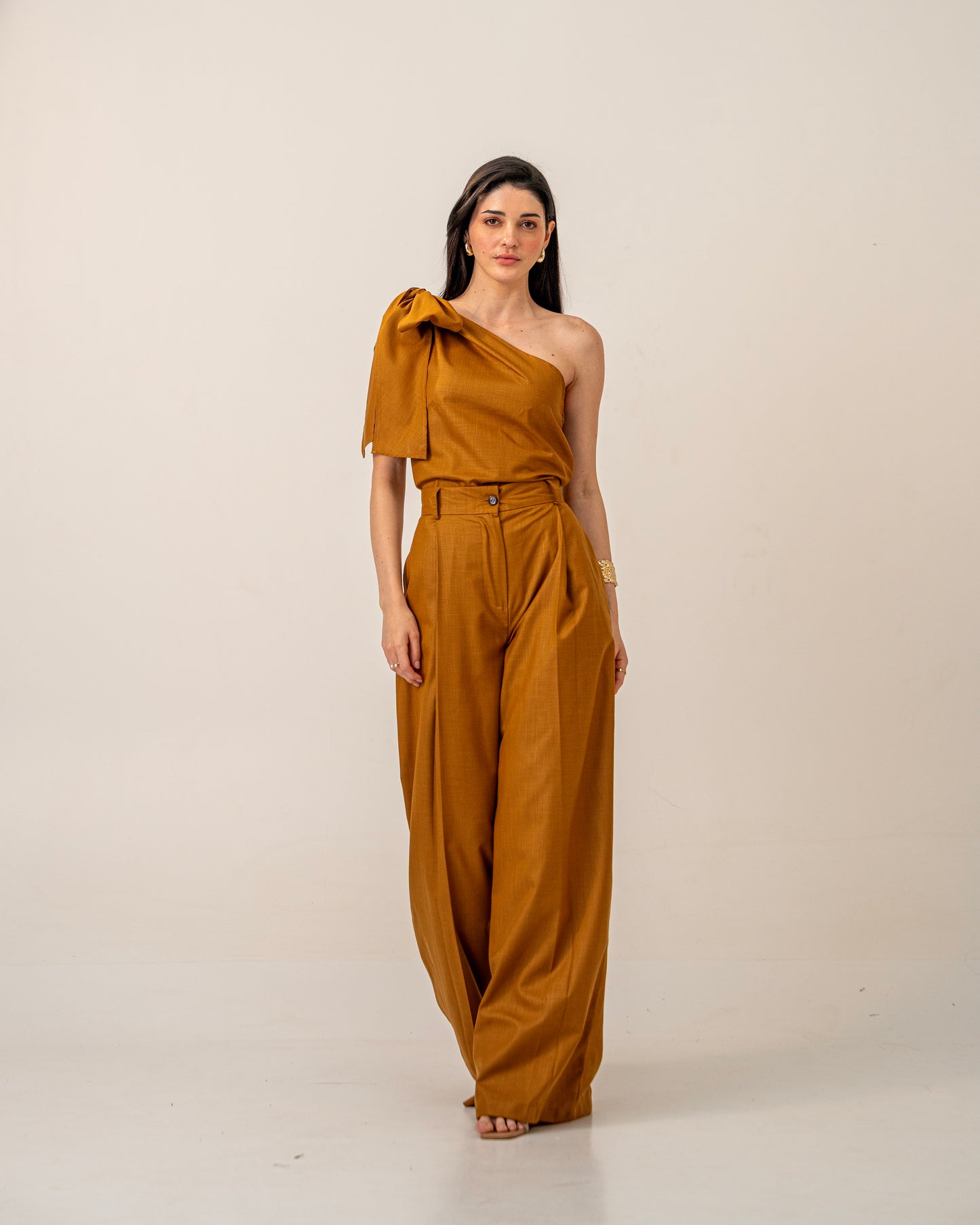 Molten Light Set – One-Shoulder Top and Wide Leg Trousers Co-ord Set for Women