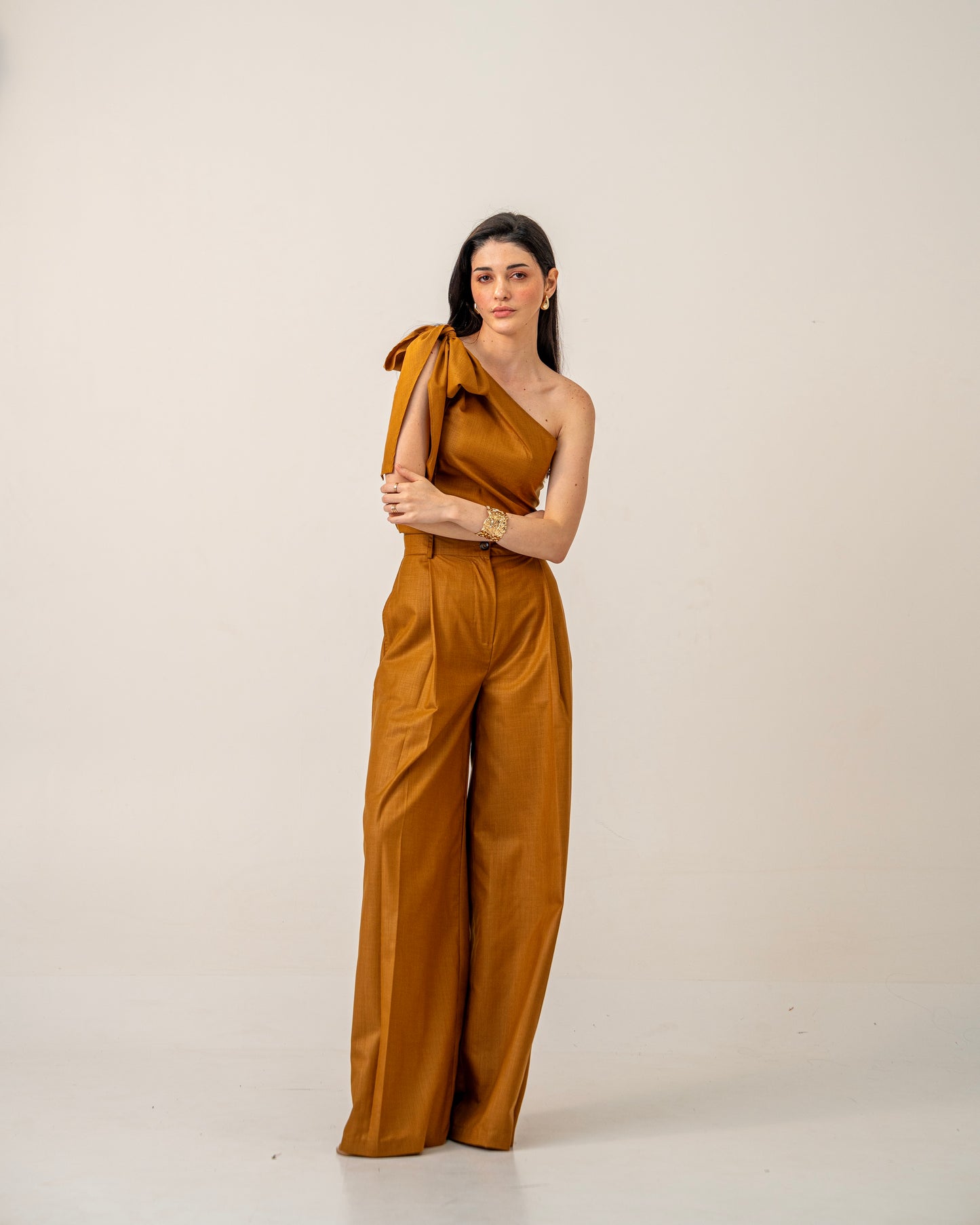 Molten Light Set – One-Shoulder Top and Wide Leg Trousers Co-ord Set for Women