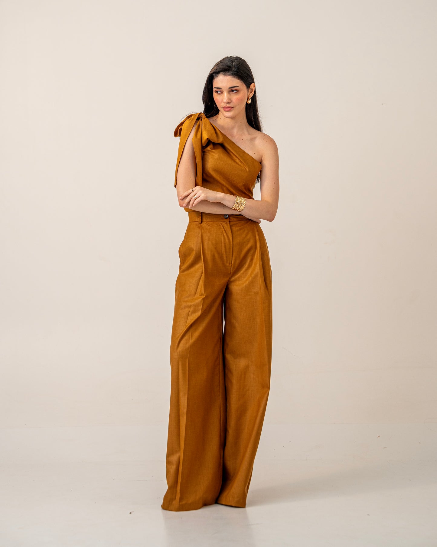 Molten Light Set – One-Shoulder Top and Wide Leg Trousers Co-ord Set for Women