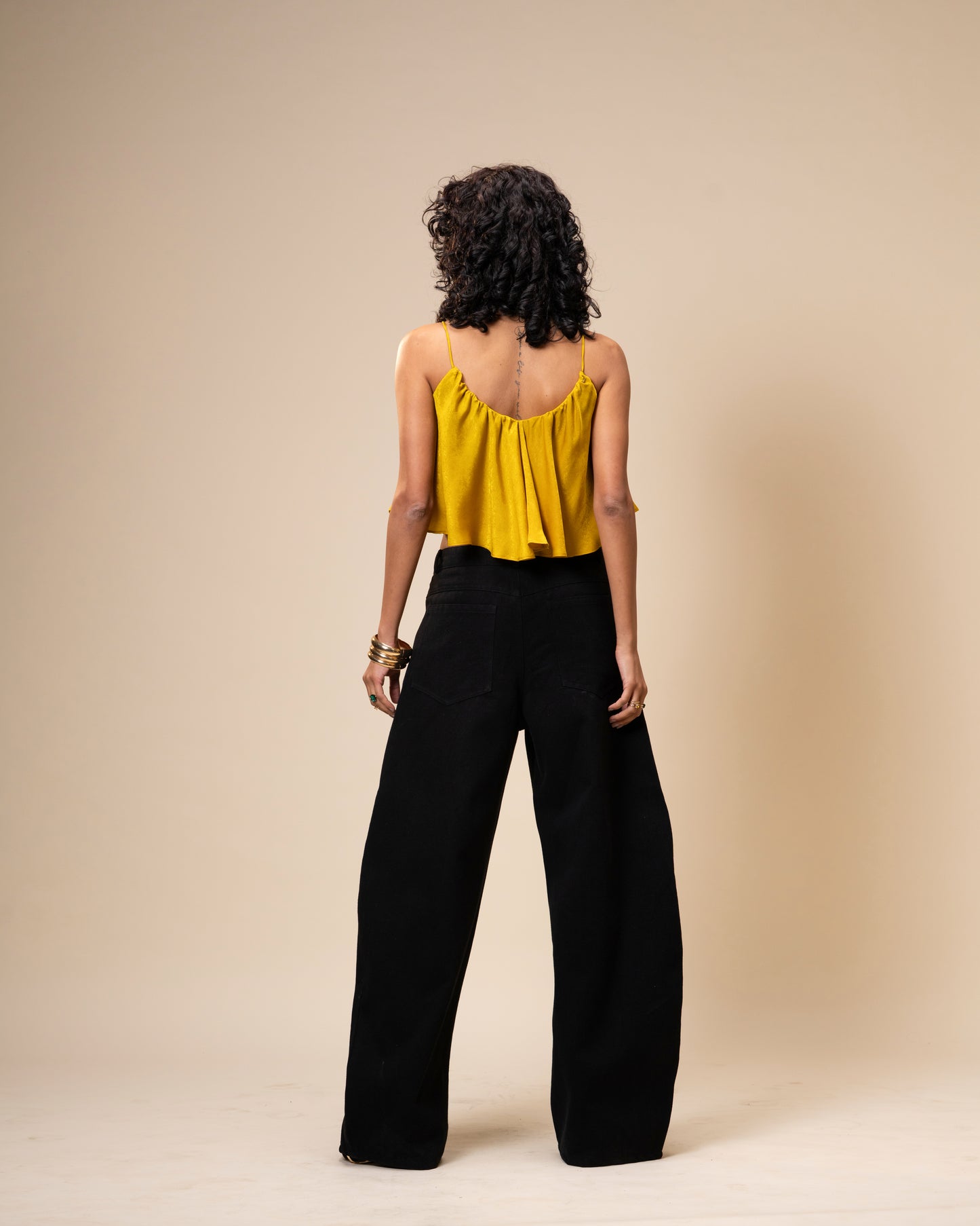Spill Coordset - Black Barrel fit Denim and Frill Crop Top