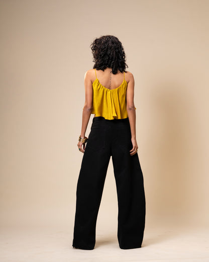 Spill Coordset - Black Barrel fit Denim and Frill Crop Top