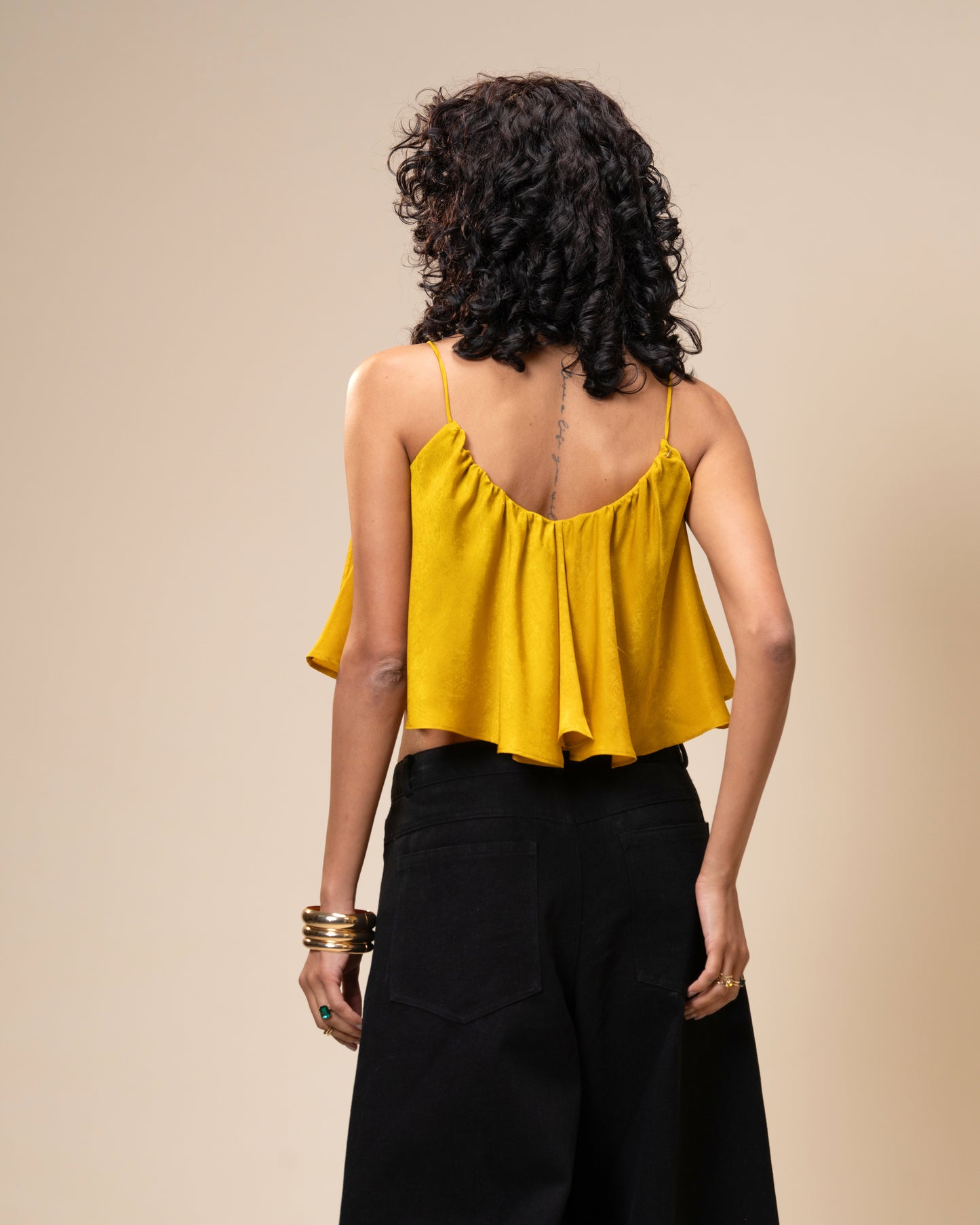 Spill Coordset - Black Barrel fit Denim and Frill Crop Top