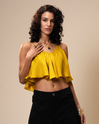 Spill Coordset - Black Barrel fit Denim and Frill Crop Top