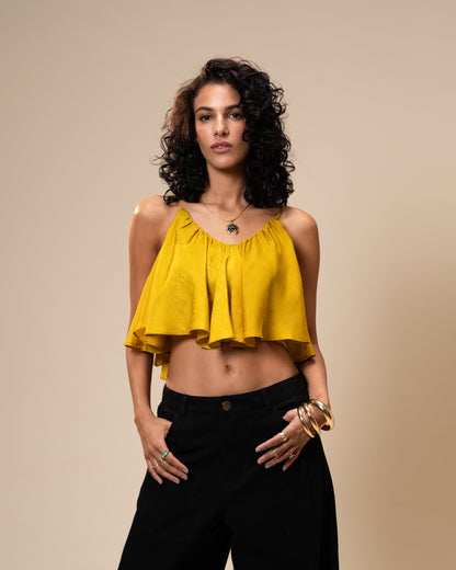 Spill Coordset - Black Barrel fit Denim and Frill Crop Top