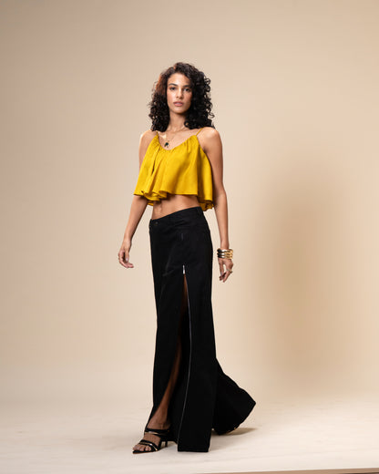 Spill Coordset - Black Barrel fit Denim and Frill Crop Top