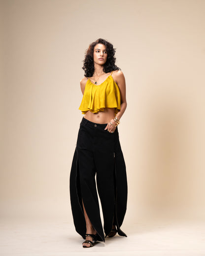Spill Coordset - Black Barrel fit Denim and Frill Crop Top