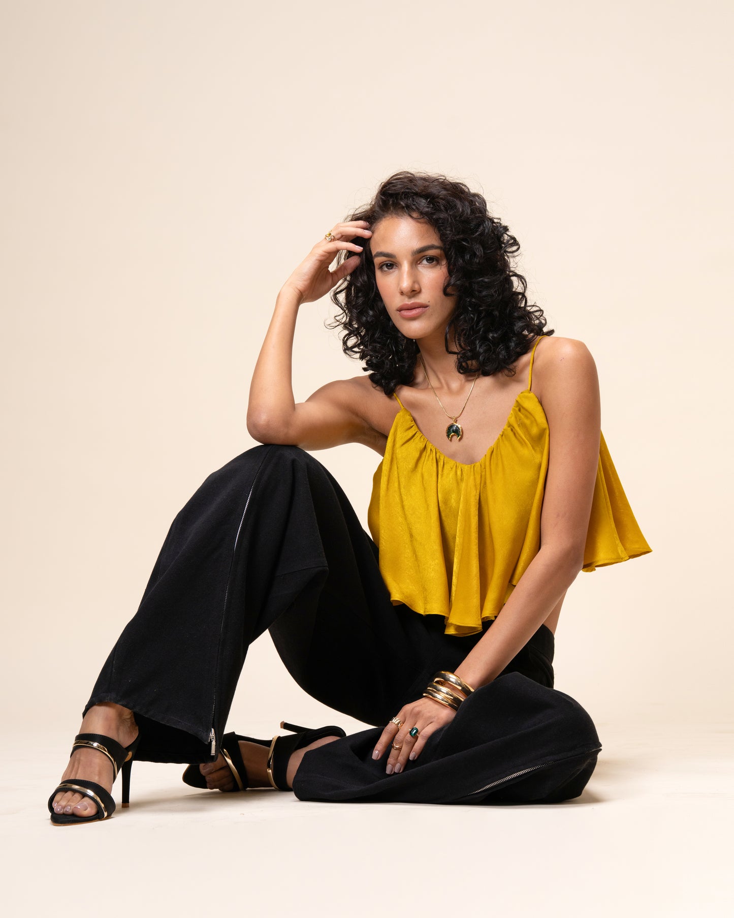 Spill Coordset - Black Barrel fit Denim and Frill Crop Top