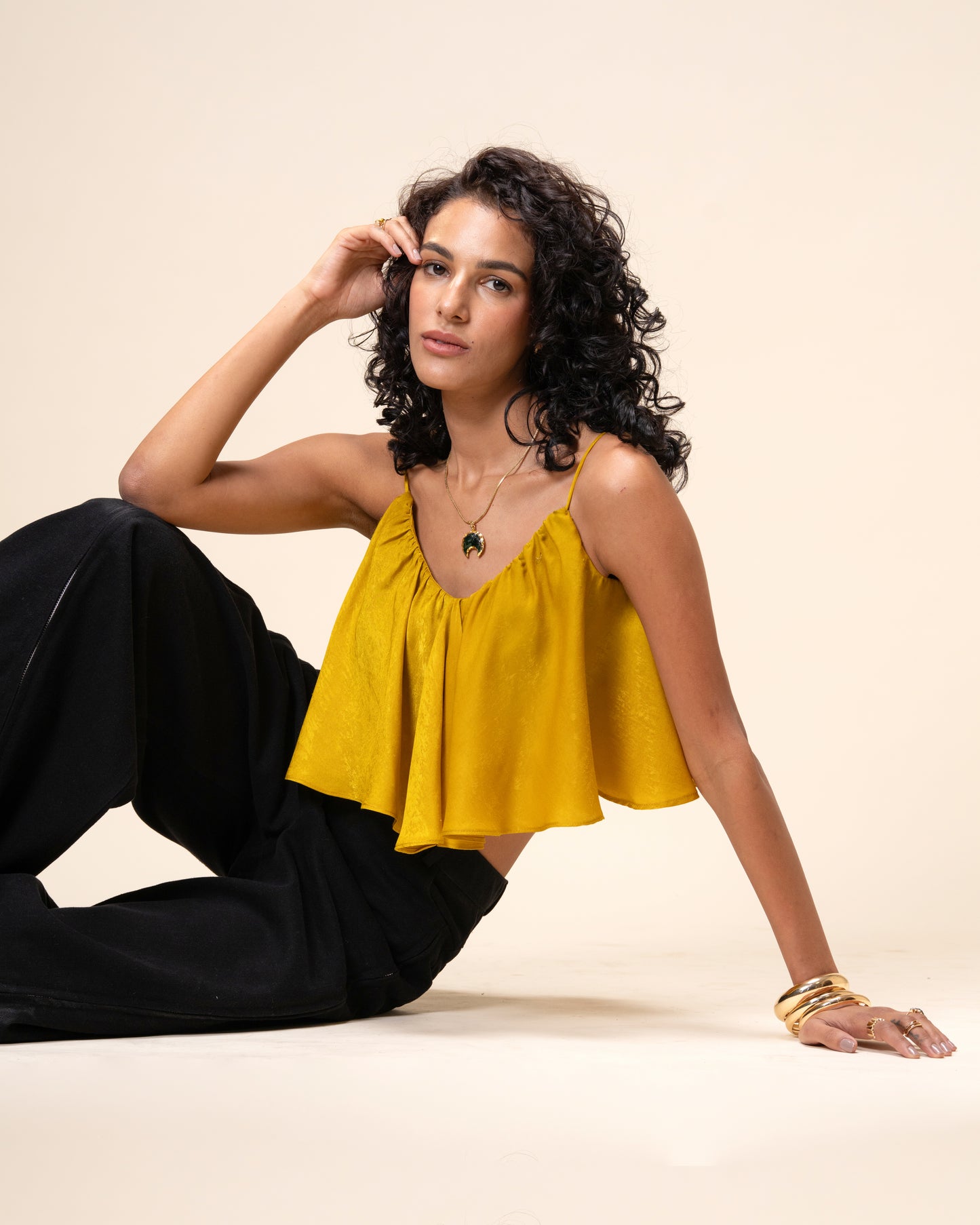 Spill Coordset - Black Barrel fit Denim and Frill Crop Top
