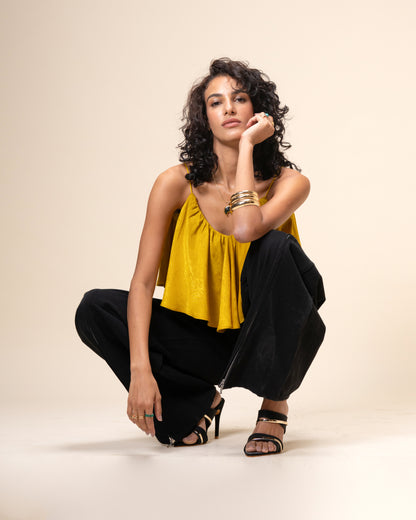 Spill Coordset - Black Barrel fit Denim and Frill Crop Top