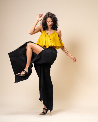 Spill Coordset - Black Barrel fit Denim and Frill Crop Top
