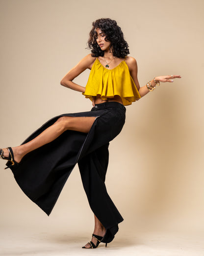 Spill Coordset - Black Barrel fit Denim and Frill Crop Top